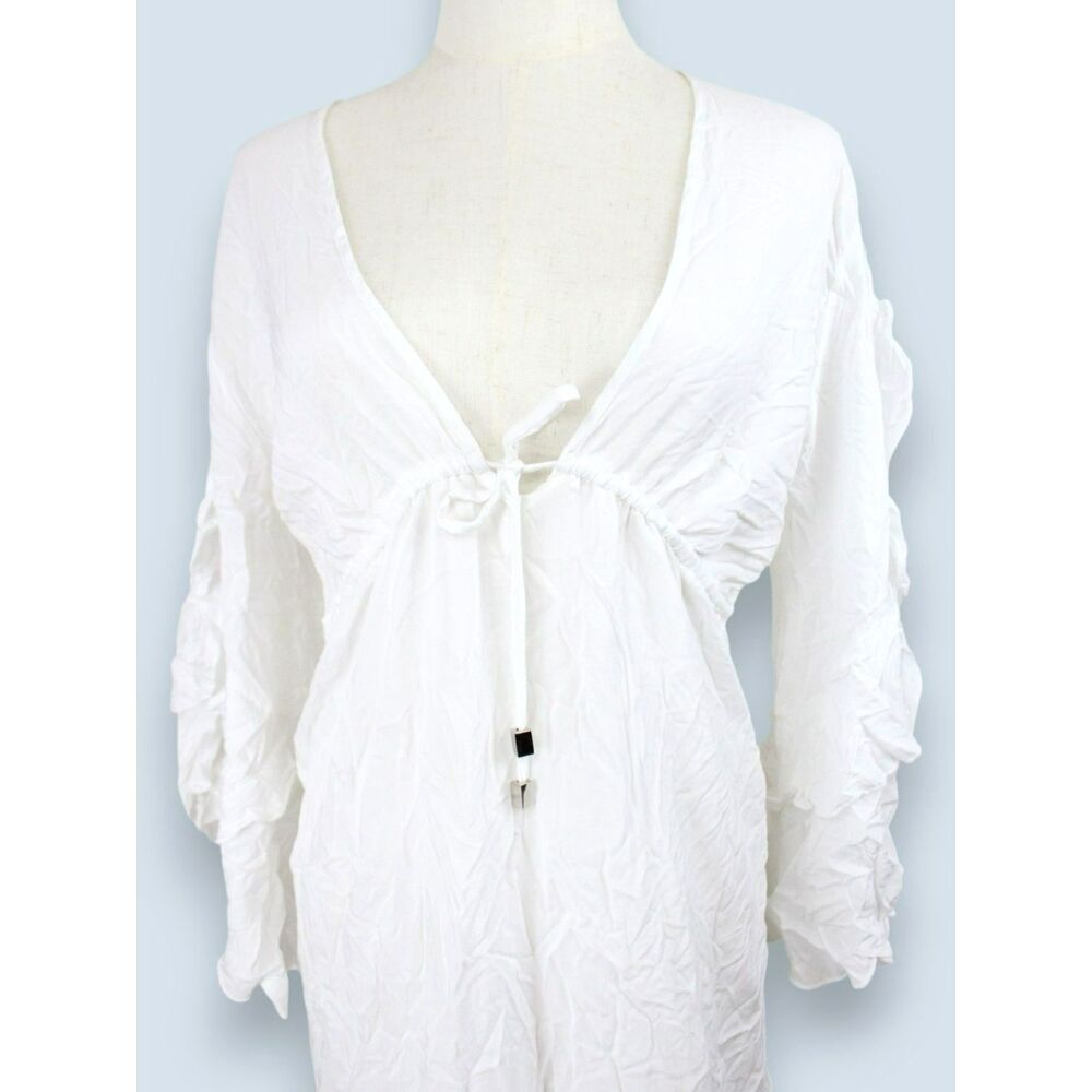Elan NWT White Crinkle Beach Cover Up Tunic Dress Boho Resort Swim Cover Size S - Picture 4 of 8